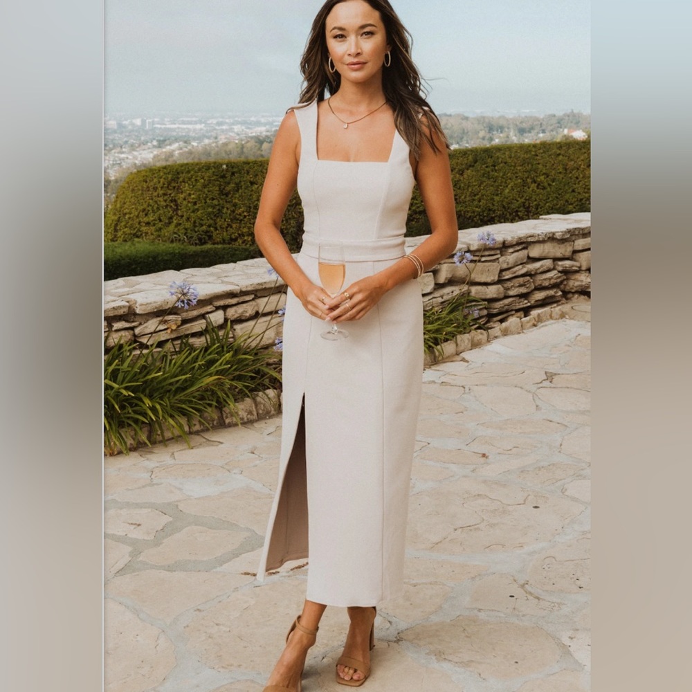 Show Me Your MuMu Cream Square-Neck Midi Dress with Front Slit